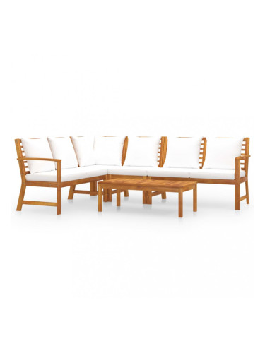 Sonata Градински комплект с кремави възглавници, 5 части, акация масив