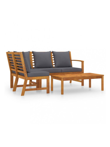 Sonata Градински лаундж комплект с възглавници, 4 части, акация масив