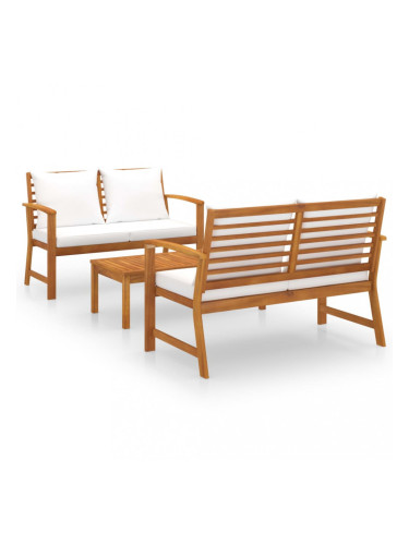 Sonata Градински лаундж комплект с възглавници, 3 части, акация масив