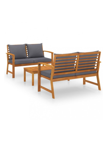 Sonata Градински лаундж комплект с възглавници, 3 части, акация масив