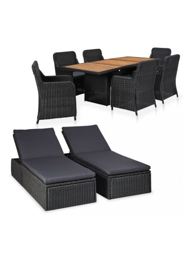 Sonata Градински трапезен комплект, 9 части, полиратан, черен