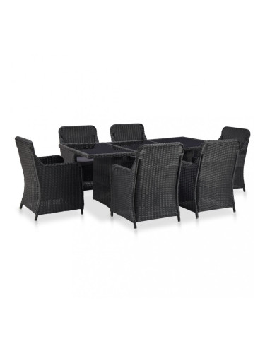 Sonata Градински трапезен комплект, 7 части, полиратан, черен