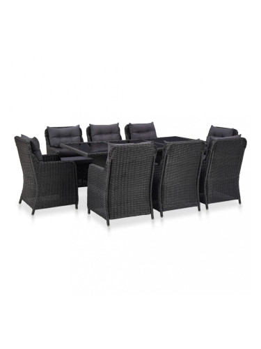 Sonata Градински трапезен комплект, 9 части, полиратан, черен