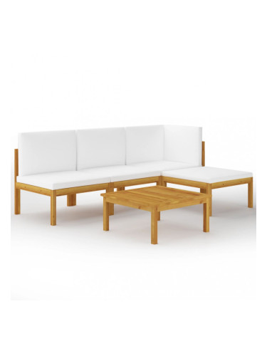 Sonata Градински комплект с кремави възглавници, 5 части, акация масив