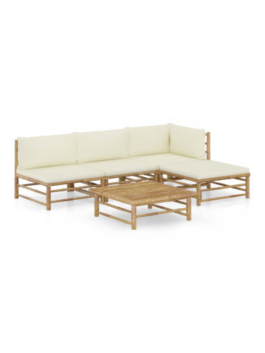 Sonata Градински лаундж комплект кремави възглавници 5 части бамбук