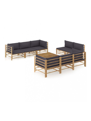 Sonata Градински лаундж комплект тъмносиви възглавници 9 части бамбук