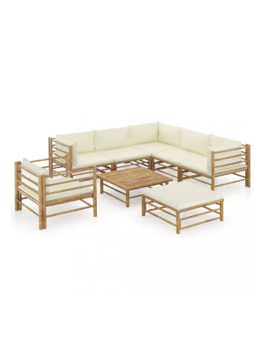 Sonata Градински лаундж комплект кремави възглавници 8 части бамбук