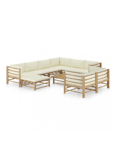 Sonata Градински лаундж комплект кремави възглавници 10 части бамбук