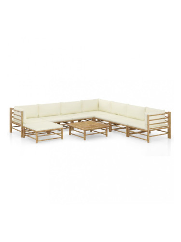 Sonata Градински лаундж комплект кремави възглавници 9 части бамбук