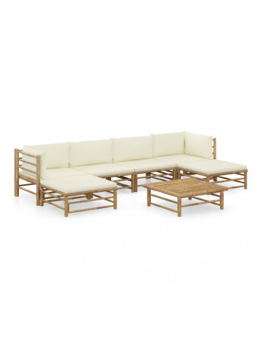 Sonata Градински лаундж комплект кремави възглавници 7 части бамбук