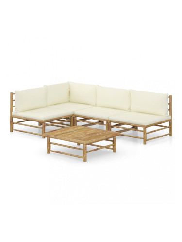 Sonata Градински лаундж комплект кремави възглавници 5 части бамбук