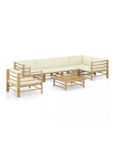 Sonata Градински лаундж комплект кремави възглавници 7 части бамбук
