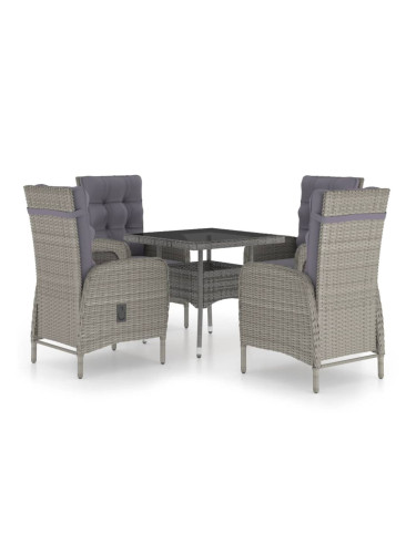 Sonata Градински трапезен комплект, 5 части, сив, полиратан и стъкло