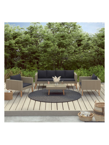 Sonata Градински лаундж комплект с възглавници 4 части бежов полиратан