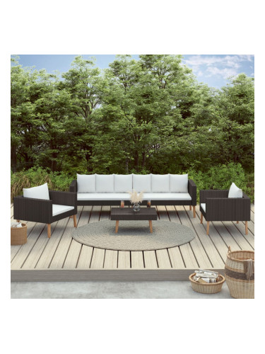 Sonata Градински комплект с възглавници, 4 части, черен полиратан