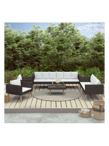 Sonata Градински комплект с възглавници, 5 части, черен полиратан