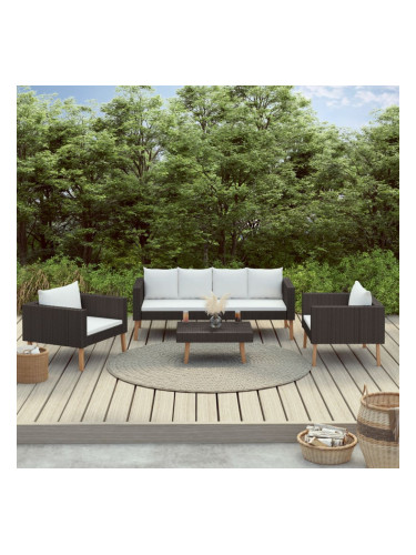 Sonata Градински комплект с възглавници, 4 части, черен полиратан