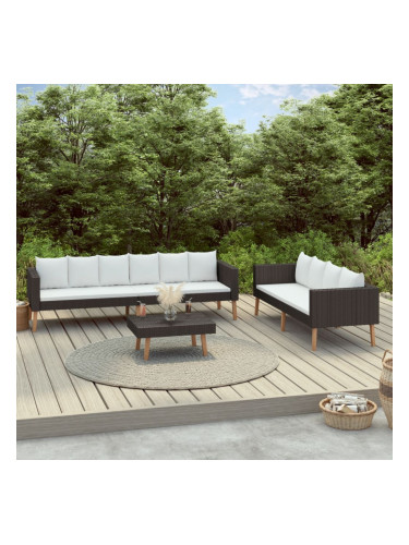 Sonata Градински комплект с възглавници, 3 части, черен полиратан