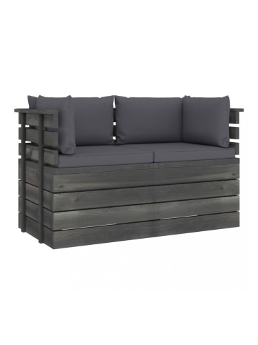 Sonata Градински 2-местен палетен диван възглавници борово дърво масив