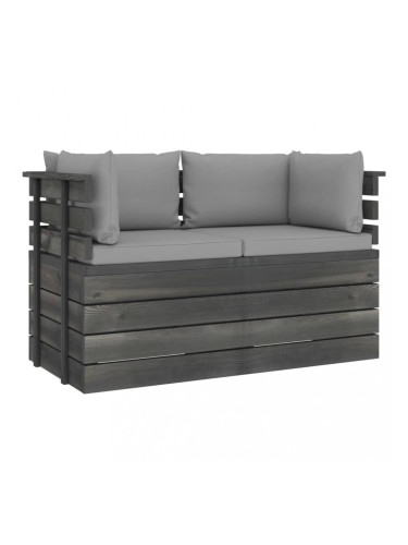 Sonata Градински 2-местен палетен диван възглавници борово дърво масив