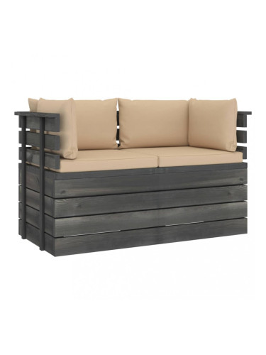 Sonata Градински 2-местен палетен диван възглавници борово дърво масив