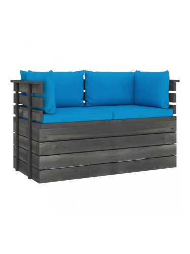 Sonata Градински 2-местен палетен диван възглавници борово дърво масив