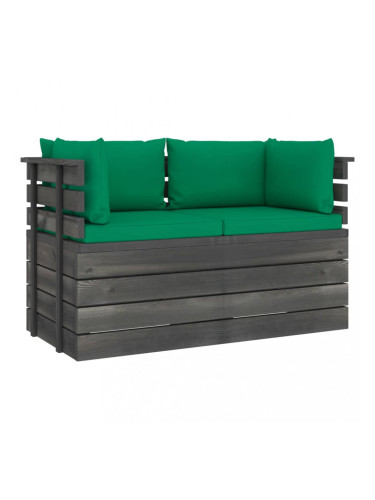 Sonata Градински 2-местен палетен диван възглавници борово дърво масив