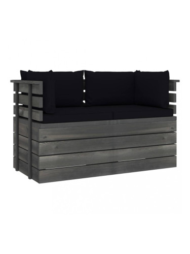 Sonata Градински 2-местен палетен диван възглавници борово дърво масив