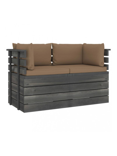 Sonata Градински 2-местен палетен диван възглавници борово дърво масив