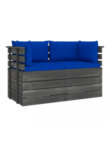 Sonata Градински 2-местен палетен диван възглавници борово дърво масив