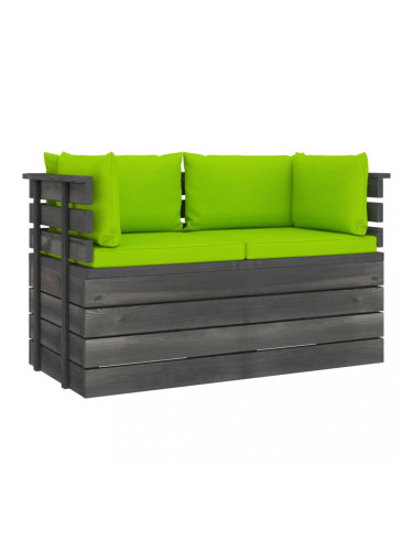 Sonata Градински 2-местен палетен диван възглавници борово дърво масив