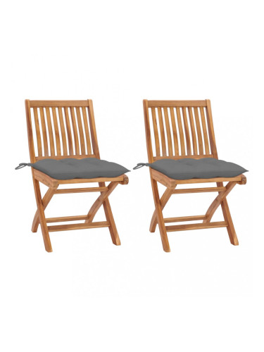 Sonata Градински столове 2 бр сиви възглавници тиково дърво масив