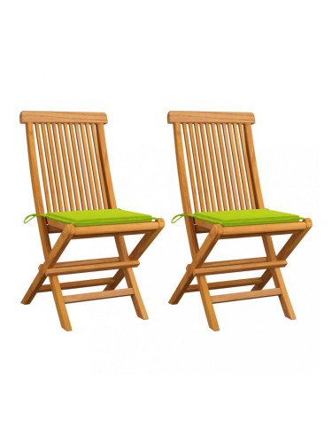 Sonata Градински столове с яркозелени възглавници 2 бр тик масив