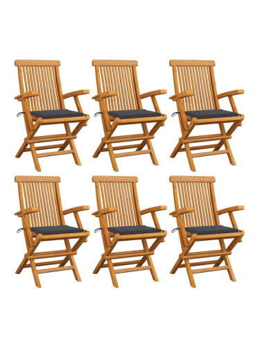 Sonata Градински столове с възглавници антрацит 6 бр тик масив