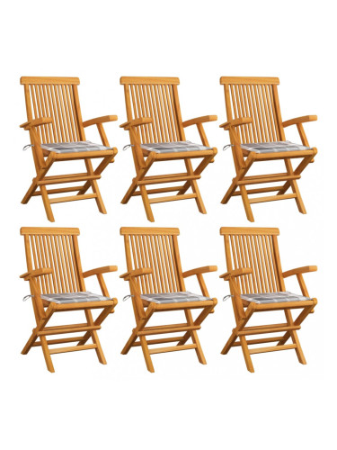 Sonata Градински столове сиво каре възглавници на листа 6 бр тик масив