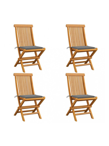 Sonata Градински столове със сиви възглавници 4 бр тиково дърво масив