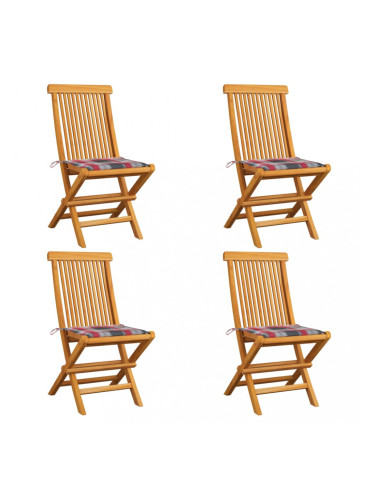 Sonata Градински столове с възглавници червено каре 4 бр тик масив