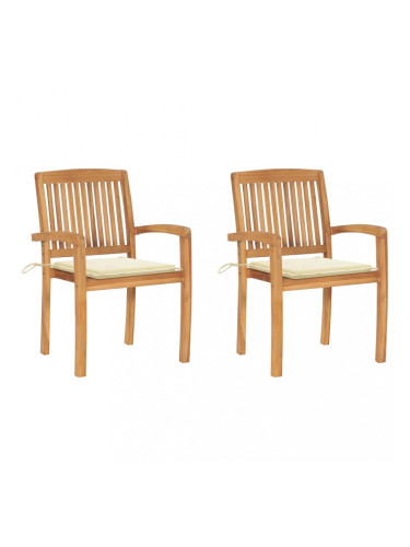 Sonata Градински столове 2 бр кремави възглавници тиково дърво масив