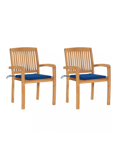 Sonata Градински столове, 2 бр, сини възглавници, тиково дърво масив