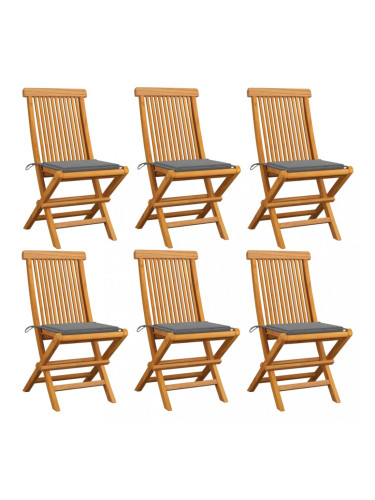 Sonata Градински столове със сиви възглавници 6 бр тиково дърво масив