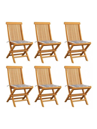 Sonata Градински столове, възглавници със сиво каре, 6 бр, тик масив