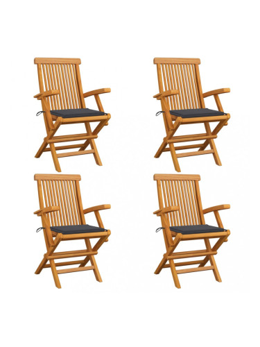 Sonata Градински столове с възглавници антрацит 4 бр тик масив