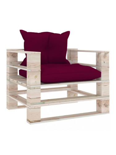 Sonata Градински палетен диван с виненочервени възглавници, бор