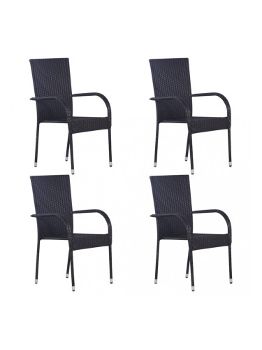Sonata Стифиращи външни столове, 4 бр, полиратан, черни