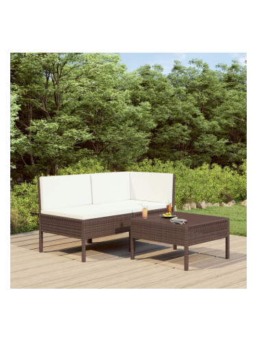 Sonata Градински комплект с възглавници, 3 части, кафяв полиратан