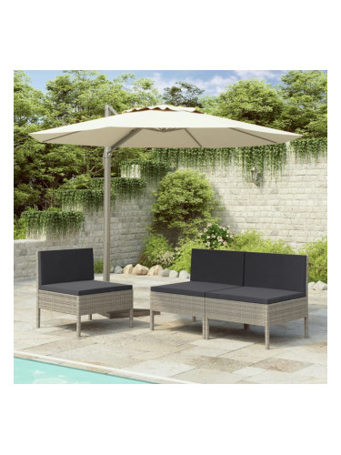 Sonata Градински столове с възглавници, 3 бр, полиратан, сиви