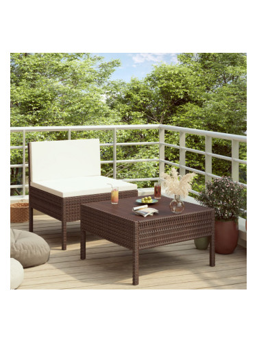 Sonata Градински комплект с възглавници, 2 части, кафяв полиратан