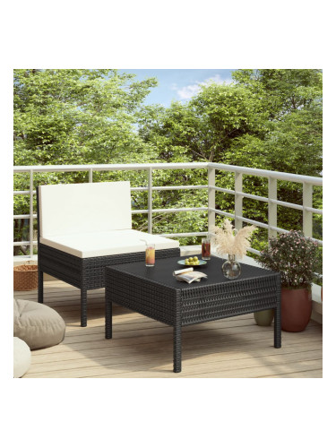 Sonata Градински комплект с възглавници, 2 части, черен полиратан