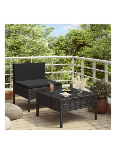 Sonata Градински комплект с възглавници, 2 части, черен полиратан