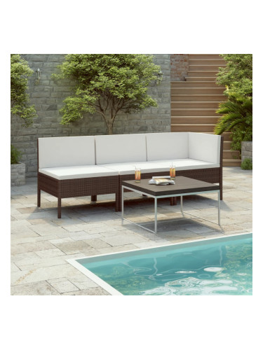 Sonata Градински комплект с възглавници, 3 части, кафяв полиратан